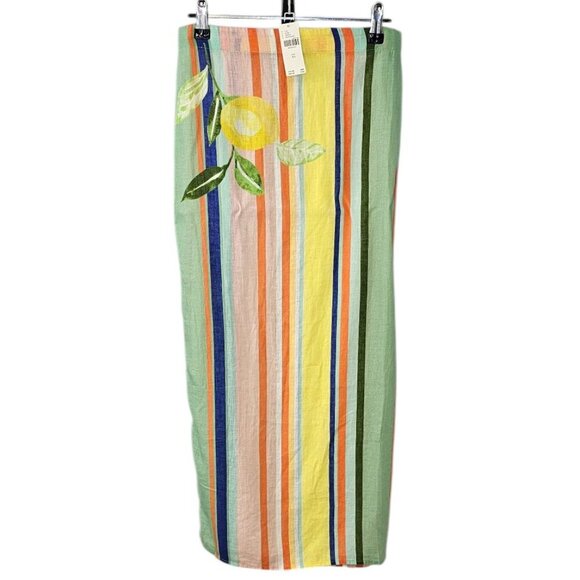 Anthropologie Linen Blend Striped Maxi Cover Up Skirt Size XS Side Slit Long NWT - Picture 1 of 7